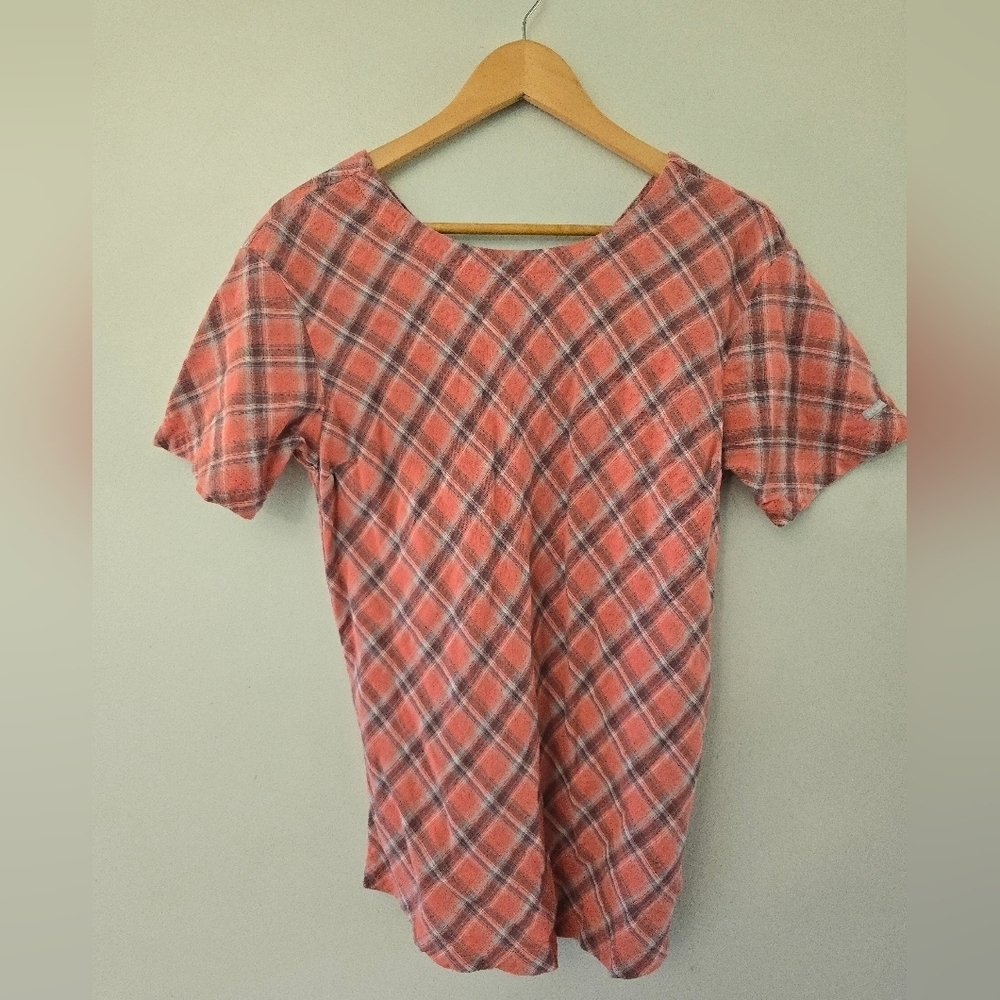 Columbia Plaid Boat Neck Pink And Gray Blouse | Size Small